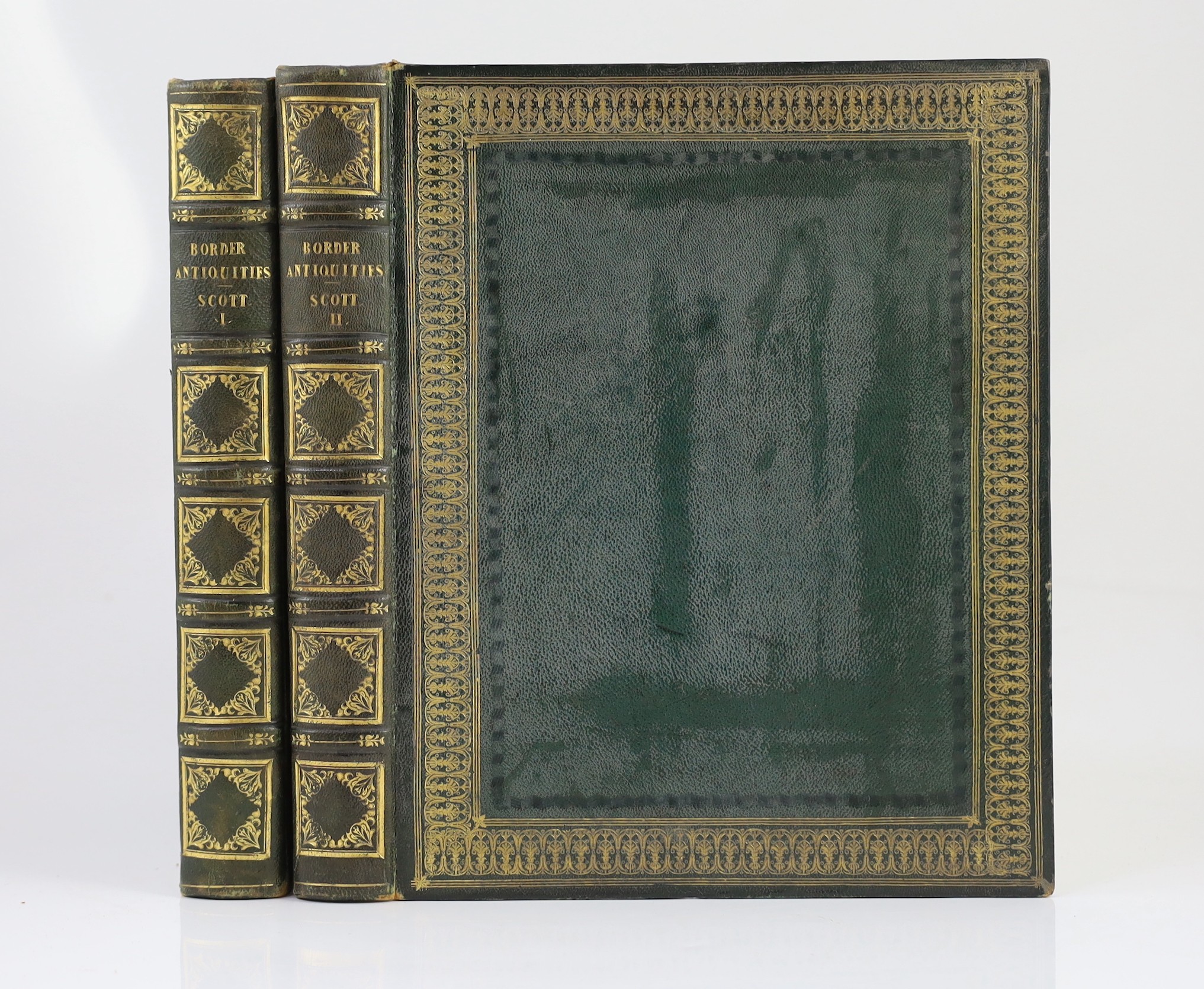 Border Antiquities of England and Scotland..., 2 vols, pictorial engraved titles and num. plates; contemp. green gilt and blind decorated morocco with panelled spines, ge., roy. 4to. 1813